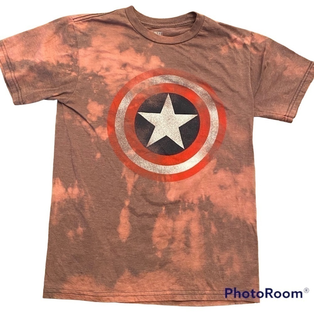Custom Bleach Tie Dye Captain America T-Shirt Size S